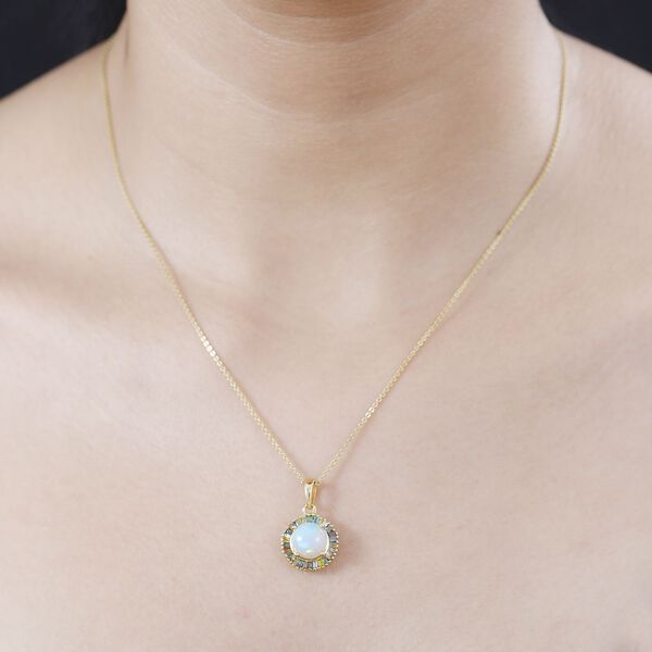 AA Nat&uuml;rlicher, &auml;thiopischer Welo Opal, Nat&uuml;rlicher Champagner Diamant Anh&auml;nger 925 Silber 750 Gelbgold Vermeil ca. 1.81 ct image number 3