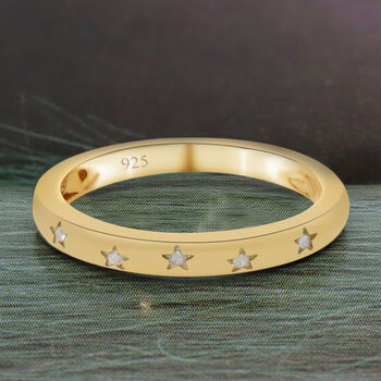 Diamant Band Ring 925 Silber 585 Vergoldet