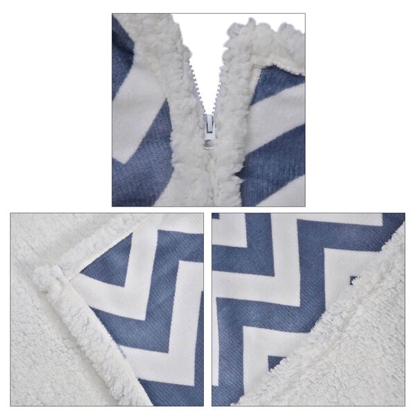 HOMESMART Zig-Zag Print Hoodie-Sherpa-Decke mit Pom Pom, Blau und wei&szlig; image number 5
