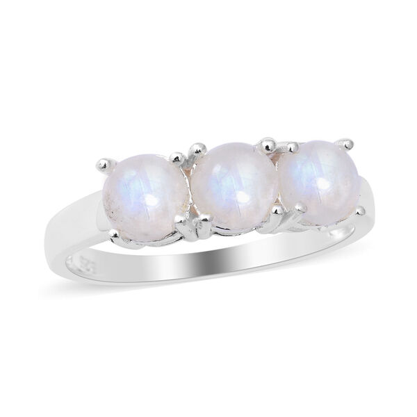 Regenbogen Mondstein 3 Stein Ring 925 Silber platiniert  ca. 3,11 ct