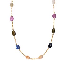 AA Mehrfarbig Saphir Halskette ca. 60 cm 925 Silber 750 Gelbgold Vermeil ca. 45,00 ct.