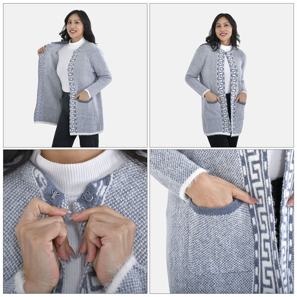 Cardigan Damen mit 2 Taschen, blau und und weiß image number 7