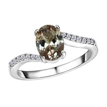 AAA Turkizit und wei&szlig;er Zirkon-Ring, 925 Silber platiniert  ca. 1,49 ct