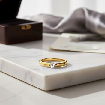 LUXURIANT VS-EF Labor Diamant Ring, 925 Silber Gelbgold Vermeil - 0,20 ct.