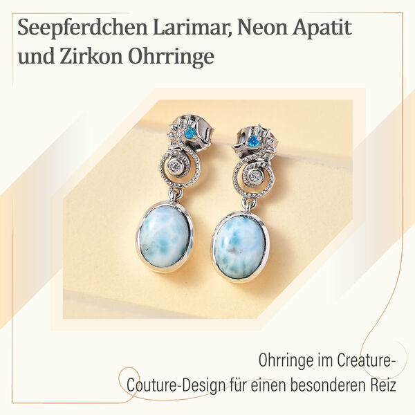 Seepferdchen Larimar, Neon Apatit und Zirkon Ohrringe image number 6