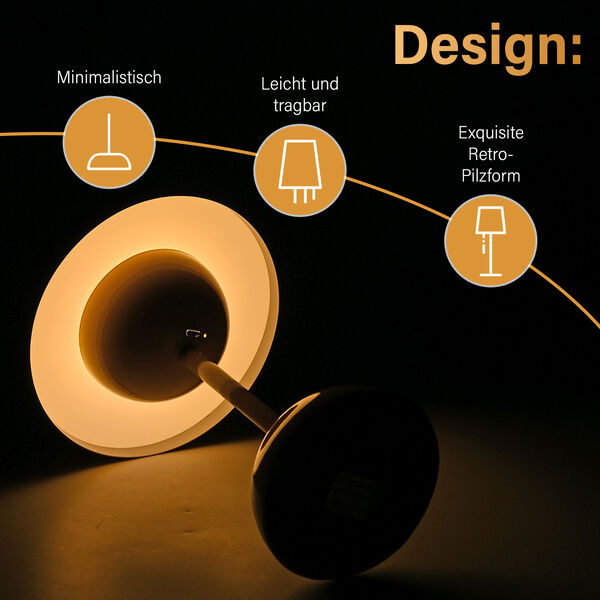 Kabellose Tischlampe im minimalistischen Retro-Pilzdesign &ndash; Touch-Steuerung, gelb image number 2
