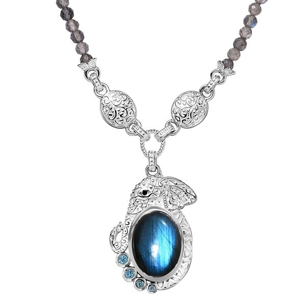 AAA Labradorit, blaue Topas und schwarze Spinell 45cm Halskette - 60,22 ct.