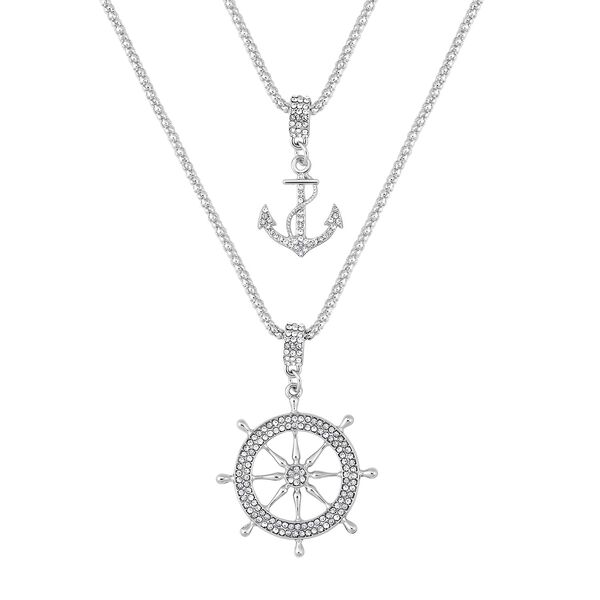 2er-Set - wei&szlig;e Kristall-Halskette in Silberton, 50 cm