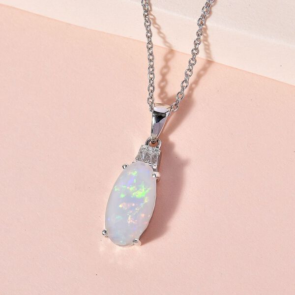 AAA Nat&uuml;rlicher, &auml;thiopischer Welo Opal, Moissanit Anh&auml;nger mit Kette, 925 Silber Platin, 925 Silber rhodiniert ca. 2.87 ct image number 2