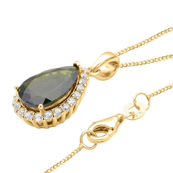 Nat&uuml;rlicher Chromdiopsid und wei&szlig;er Zirkon-Anh&auml;nger mit Kette, 925 Silber Gelbgold Vermeil ca. 5.33 ct image number 4