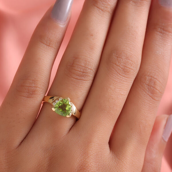 Natürlicher Peridot und Zirkon Solitär Ring 925 Silber vergoldet  ca. 2,07 ct image number 3