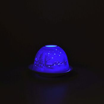 LED-Porzellan-Teelichthalter - Motiv Winterkapelle, 13-Farben-LED mit Fernbedienung, Durchmesser 10,5 cm, H&ouml;he 7,5 cm