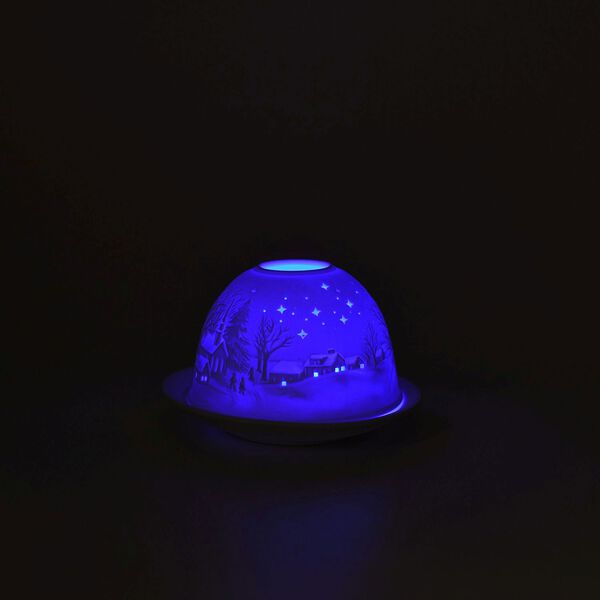 LED-Porzellan-Teelichthalter - Motiv Winterkapelle, 13-Farben-LED mit Fernbedienung, Durchmesser 10,5 cm, Höhe 7,5 cm image number 3