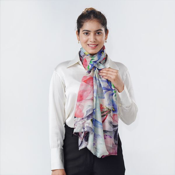 LA MAREY Schal aus 100% Premium-Kaschmir mit Digitaldruck, 70x200cm, Rosa Tulpen