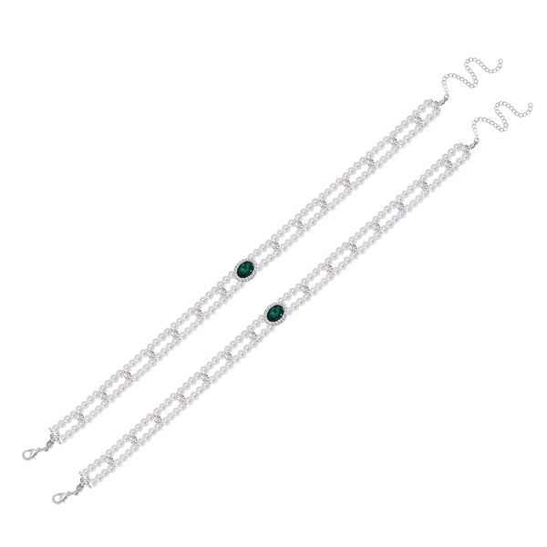 2er Set - Neongr&uuml;ne Kristall Halskette