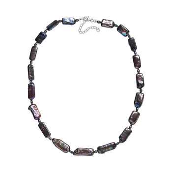 S&uuml;&szlig;wasserperlen-Kette, Pfauenfarbe, Fancy- und Ovalform, ca. 45 cm, 925 Silber, rhodiniert