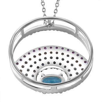 AA Himmelblauer Topas, Mehrfarbiger Saphir Anh&auml;nger mit Kette, 925 Silber rhodiniert ca. 2.08 ct