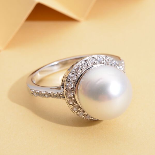 Weißer Südseeperlen und Zirkon-Ring, , 925 Silber rhodiniert image number 2