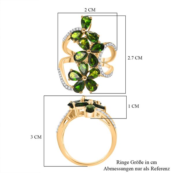 Nat&uuml;rlicher Chromdiopsid, Wei&szlig;er Zirkon Ring 925 Silber 750 Gelbgold Vermeil (Gr&ouml;&szlig;e 18.00) ca. 5.70 ct image number 6
