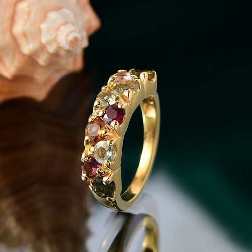 Blühendes Band -Mehrfarbig-Turmalin Ring 925 Silber 750 Gelb Vergoldet (Größe 18.00) ca. 1.64 ct image number 1