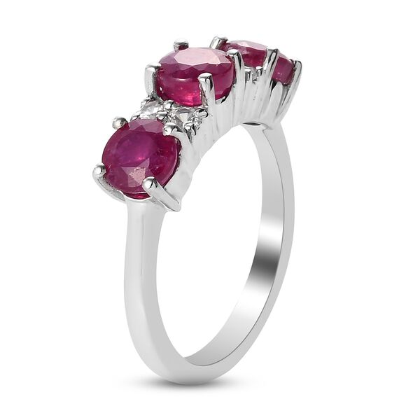 Afrikanischer Rubin und Zirkon 3 Stein Ring 925 Silber Platin-Überzug image number 5