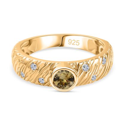 AA Nat&uuml;rlicher goldener Tansanit, Wei&szlig;er Zirkon Ring, 925 Silber Gelbgold Vermeil, (Gr&ouml;&szlig;e 18.00) ca. 0.52 ct
