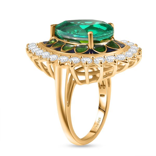 D joy Pfau Quarz Triplette, Wei&szlig;er Zirkon Ring 925 Silber 750 Gelbgold Vermeil (Gr&ouml;&szlig;e 20.00) ca. 7.78 ct image number 4