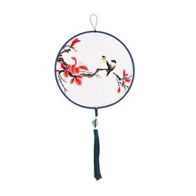 LIVMORE Doppelseitige Stickerei Seidenwanddekoration mit Jadequaste, 20cm, Vogelmuster