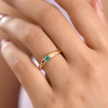 D'Joy AAA Kagem Sambischer Smaragd (Oktagon) Ring 925 Silber 750 Vergoldet (Gr&ouml;&szlig;e 17.00) ca. 0.32 ct