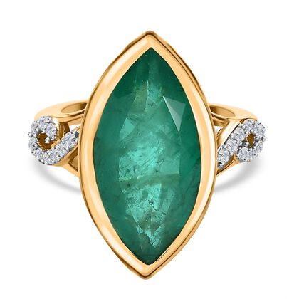 Smaragd-Quarz-Triplette, wei&szlig;er Zirkon Ring, 925 Silber vergoldet (Gr&ouml;&szlig;e 18.00) ca. 8.76 ct