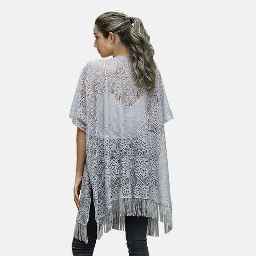 JOVIE Spitze Cardigan mit Quaste, Einheitsgröße, grau image number 1