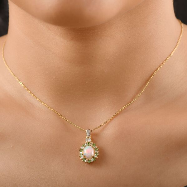 AA nat&uuml;rlicher, &auml;thiopischer Welo Opal, Tsavorit Granat und Moissanit Anh&auml;nger mit 50cm Kette - 1,78 ct. image number 3