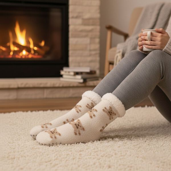 Kuschelige Sherpa-Socken mit Teddy-B&auml;r-Motiv, Teddy Wei&szlig; image number 2