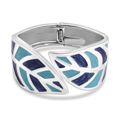Abstrakter-Blattdesign-Armreif, Emailliert, blau und t&uuml;rkis