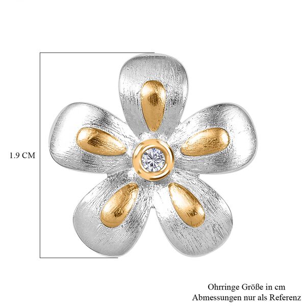 Florale Moissanit Ohrringe, 925 Silber rhodiniert und 750 Gelbgold Vermeil image number 6