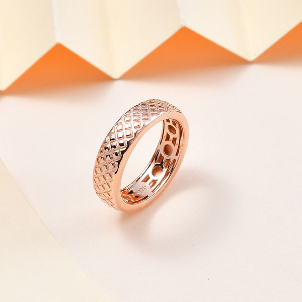 Handgearbeiteter Bandring mit Diamantschliff-Muster, 925 Silber Roségold Vermeil image number 2