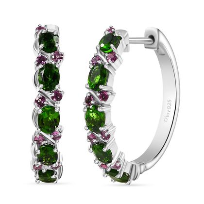 D'joy Nat&uuml;rlicher Chromdiopsid, Nat&uuml;rlicher Rhodolith Granat Ohrringe 925 Silber rhodiniert ca. 2.26 ct