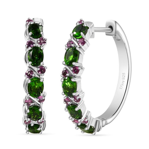 D'joy Nat&uuml;rlicher Chromdiopsid, Nat&uuml;rlicher Rhodolith Granat Ohrringe 925 Silber rhodiniert ca. 2.26 ct