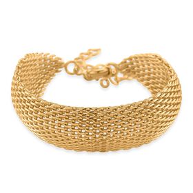 Cuff-Armband im Mesh-Design, Messing , ca. 19 cm, Goldfarben