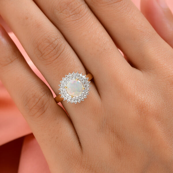 Nat&uuml;rlicher, &auml;thiopischer Opal und Zirkon-Ring, 925 Silber vergoldet  ca. 1,60 ct image number 3