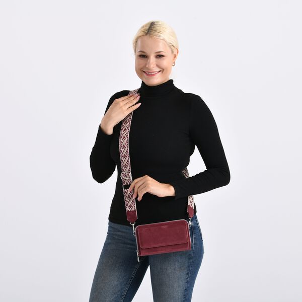 Crossbody-Tasche mit RFID-Schutz und Muster-Schulterriemen, 19x6x11 cm, Rot image number 3