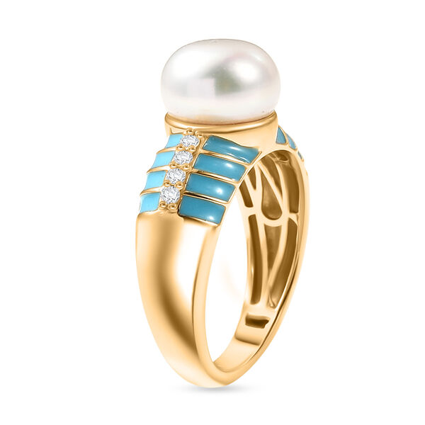 EverTrue S&uuml;&szlig;wasser Perle und Zirkon emaillierter Ring image number 4