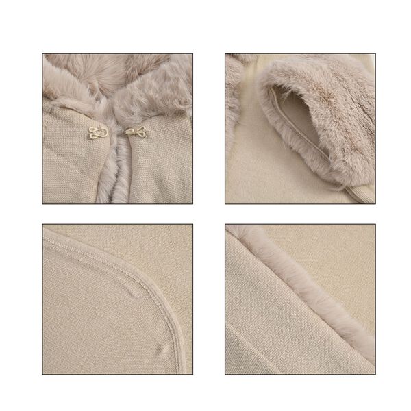 LA MAREY - Stilvoller langer Mantel mit Kunstpelzrand, 108x80cm, beige image number 7