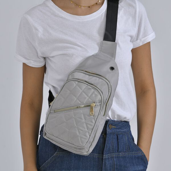 Stepp-Slingtasche mit RFID-Schutz und Kopfhöreröffnung, Größe: 17x7,5x30cm, Hellgrau image number 10