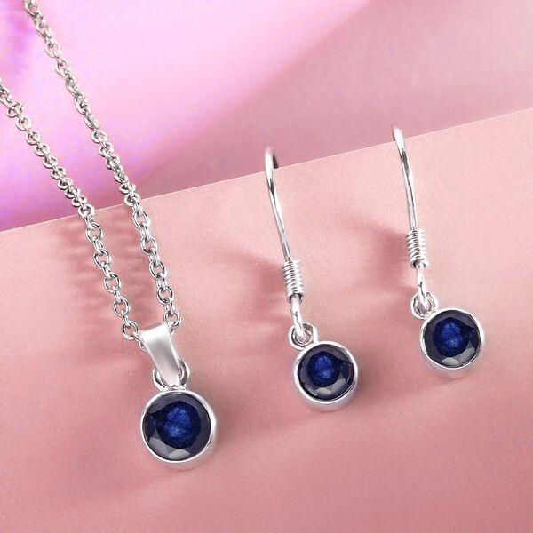 2er-Set, Masoala Saphir-Solitär-Anhänger mit Kette und Ohrhängern in Silberton, 2,82 ct. image number 2