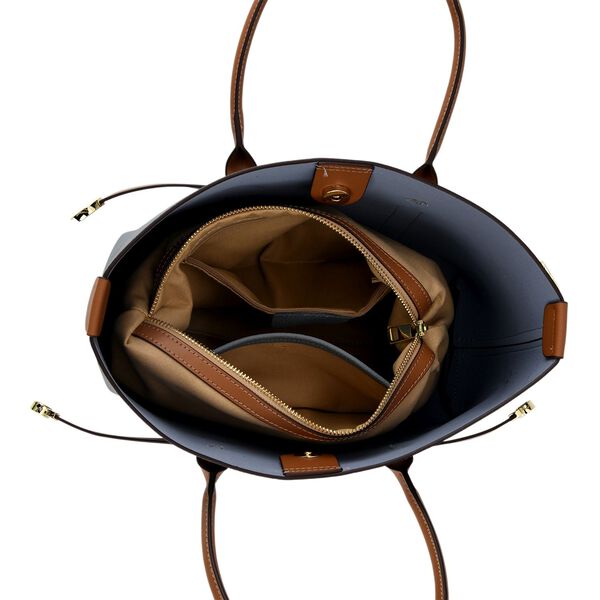 Leder Shopper Set 2 teilig mit Magnetfach und Rei&szlig;verschlussfach 35 x 11 x 20 cm Blau Braun image number 6