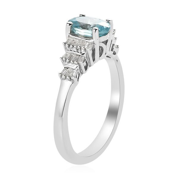 Kambodschanischer, blauer Zirkon und Diamant-Ring, 925 Silber platiniert  ca. 1,38 ct image number 6