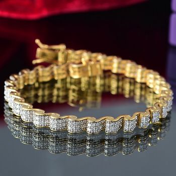 LUXURIANT SGL zertifiziertes SI-GH Labor Diamant 19cm Armband, 925 Silber 750 Gelbgold Vermeil - 4,50 ct.