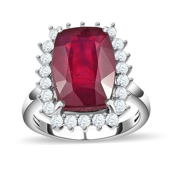 AAA Afrikanischer Rubin und Moissanit-Ring, 925 Silber platiniert  ca. 10,69 ct image number 4
