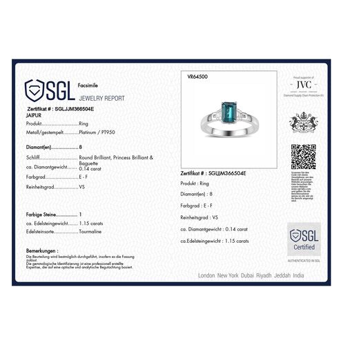 RHAPSODY - AAAA Pirineu Lagunen Turmalin, Weißer Diamant SGL zertifiziert Ring 950 Platin (Größe 20.00) ca. 1.19 ct image number 8
